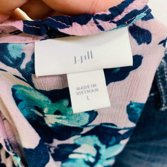 J. Jill Womens Blouse Mauve Beautiful Blooms Top Bell Sleeve Rayon Size L - Picture 10 of 12